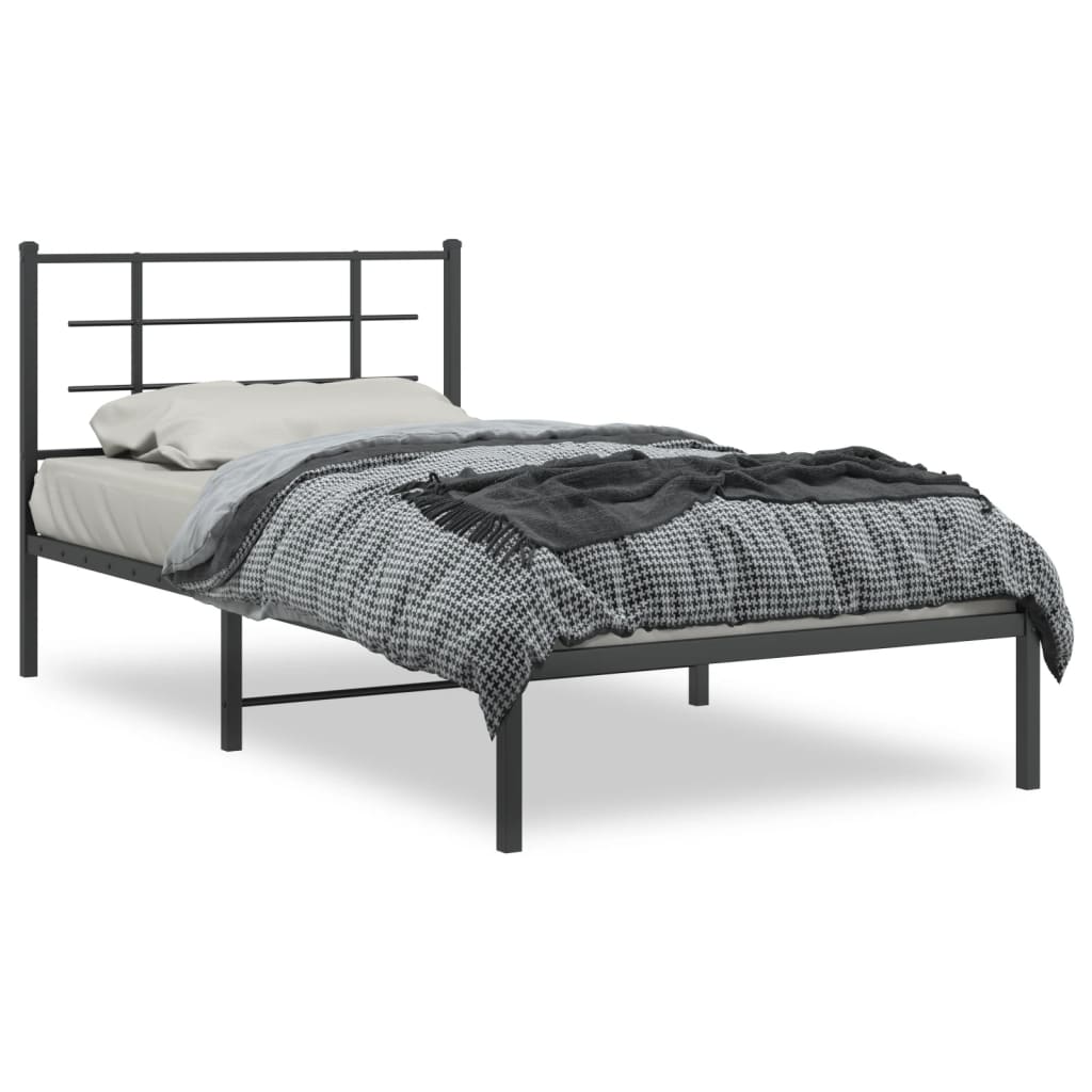 Bedframe met hoofdbord metaal zwart 107x203 cm is nu te koop bij PeponiXL, paradijselijk wonen!