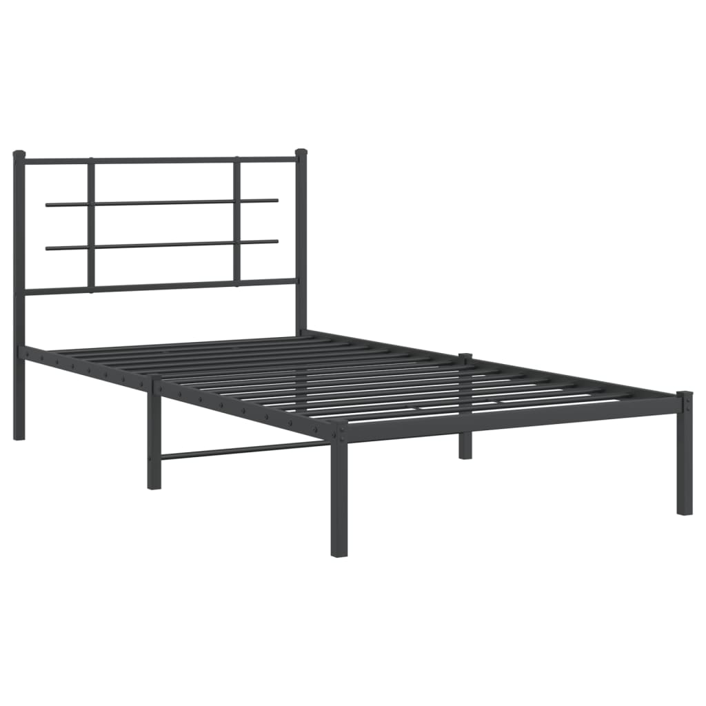 Bedframe met hoofdbord metaal zwart 107x203 cm is nu te koop bij PeponiXL, paradijselijk wonen!