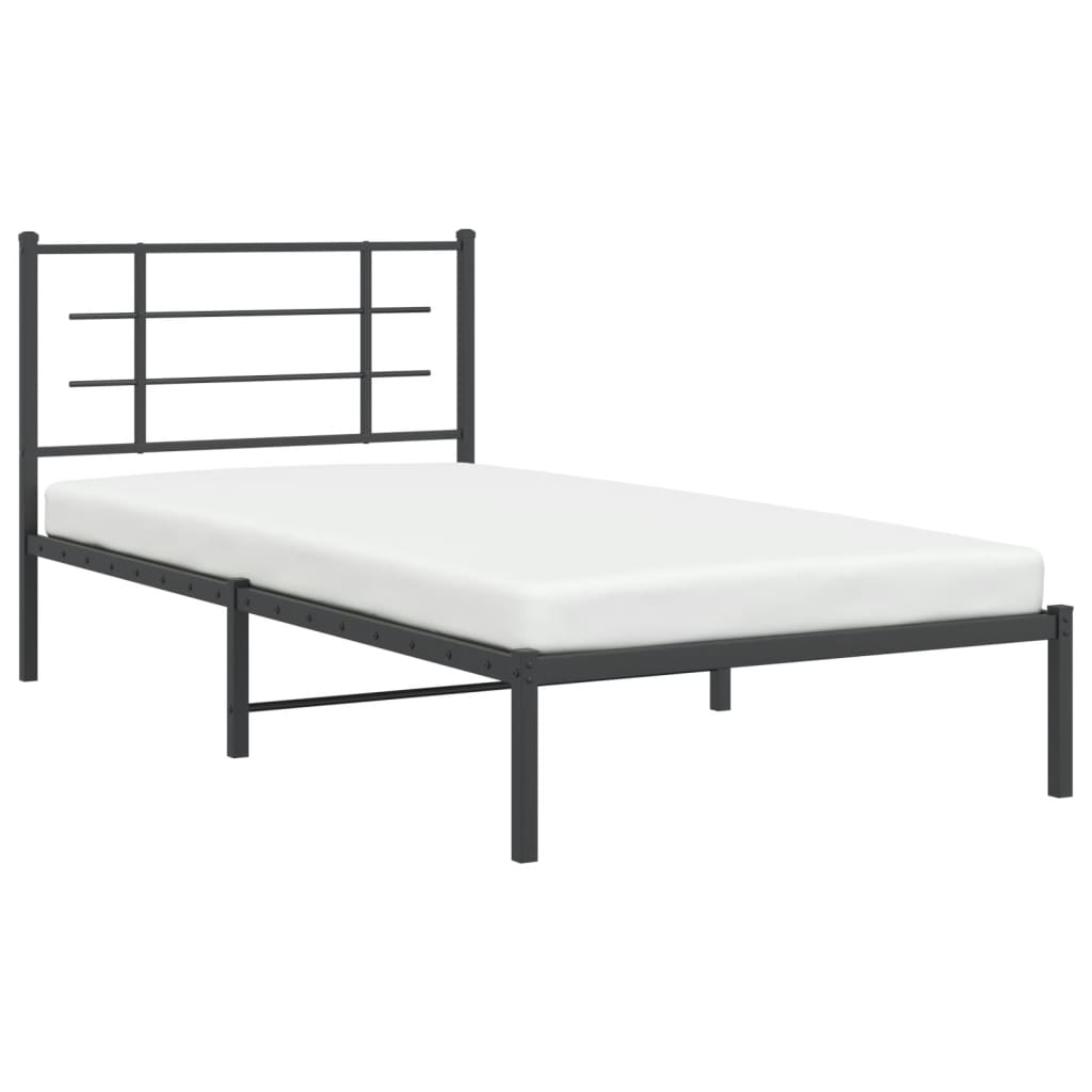 Bedframe met hoofdbord metaal zwart 107x203 cm is nu te koop bij PeponiXL, paradijselijk wonen!