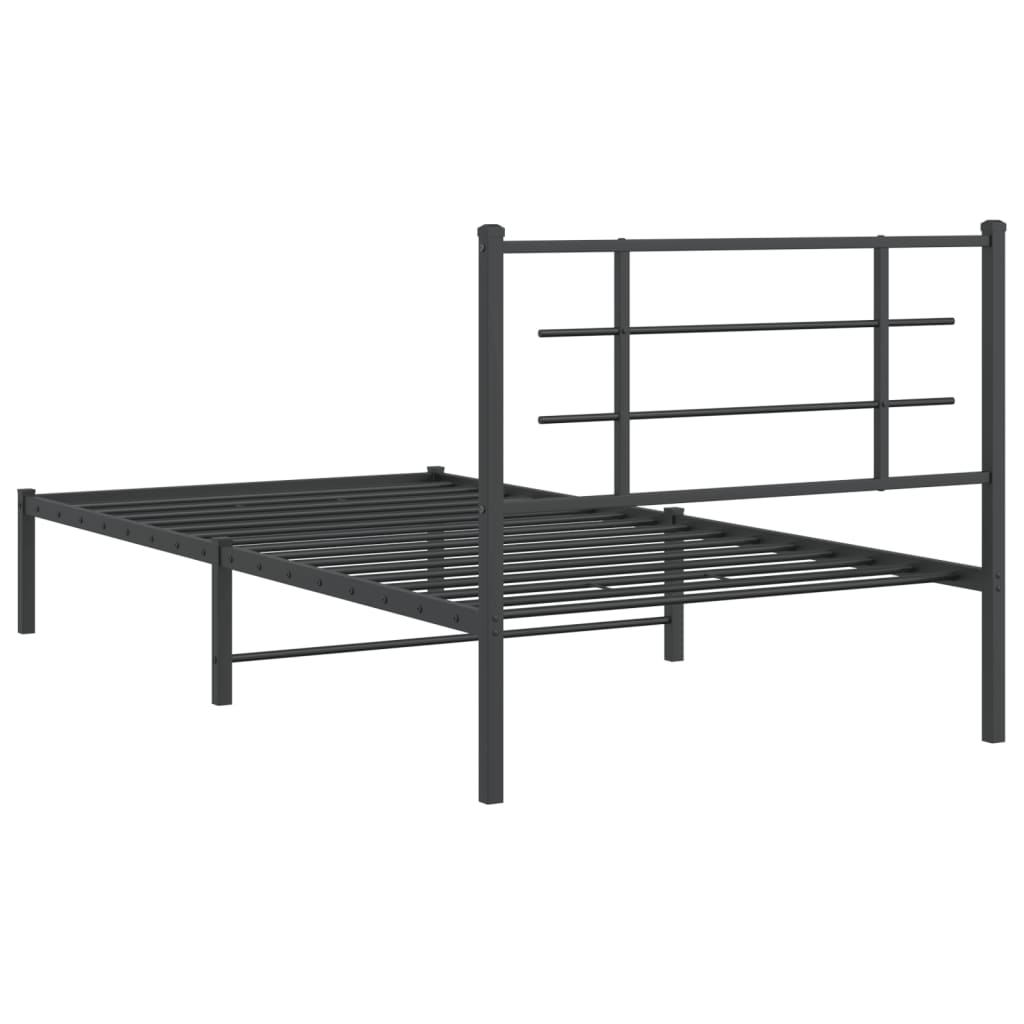 Bedframe met hoofdbord metaal zwart 107x203 cm is nu te koop bij PeponiXL, paradijselijk wonen!