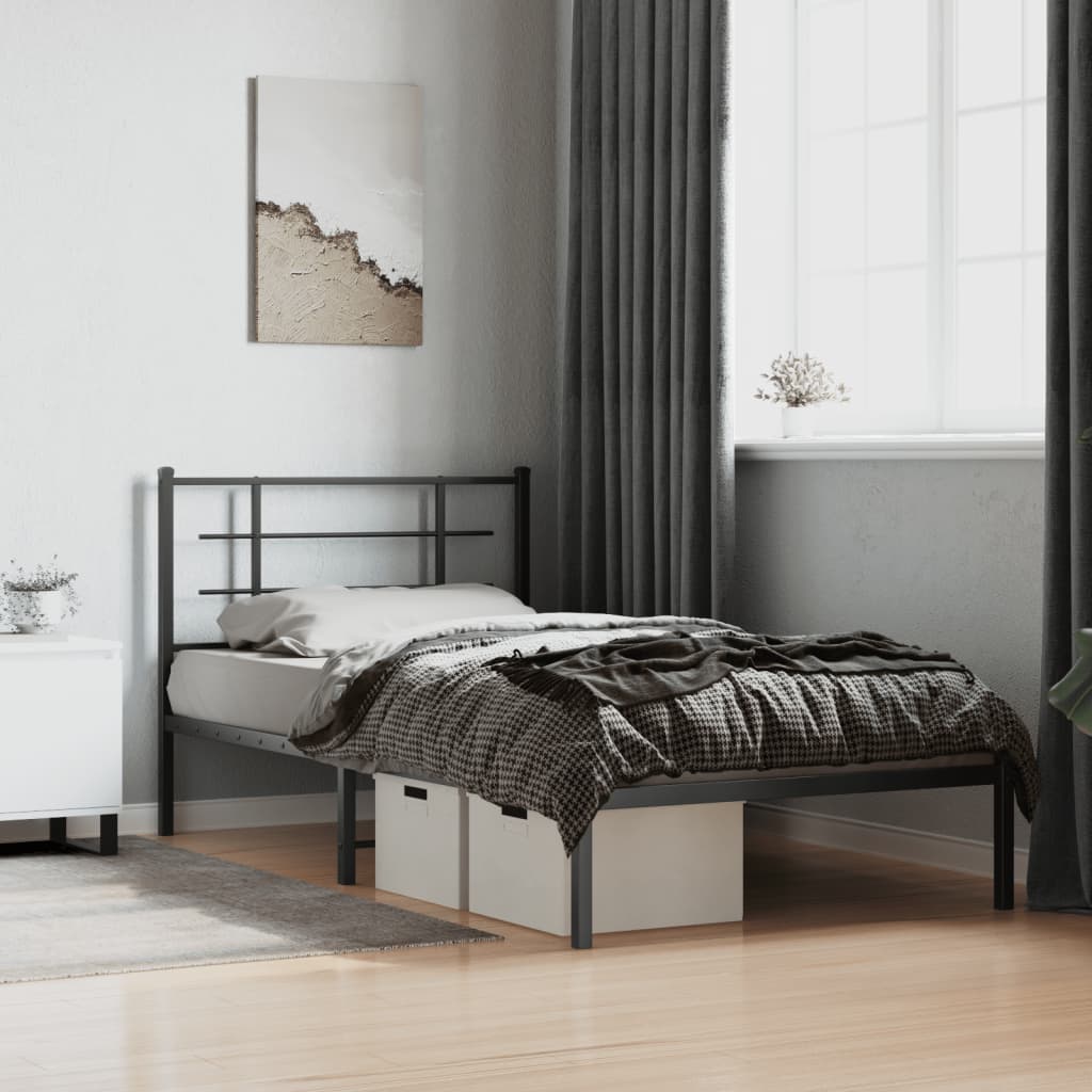 Bedframe met hoofdbord metaal zwart 107x203 cm is nu te koop bij PeponiXL, paradijselijk wonen!