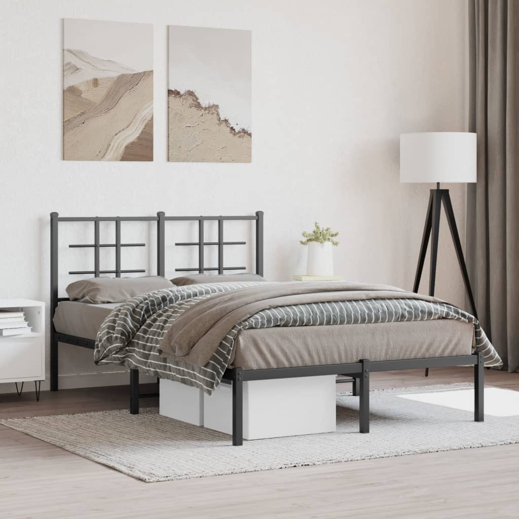 Bedframe met hoofdbord metaal zwart 120x190 cm is nu te koop bij PeponiXL, paradijselijk wonen!