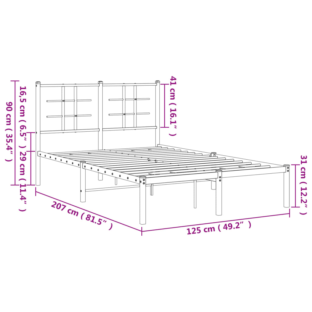 Bedframe met hoofdbord metaal zwart 120x200 cm is nu te koop bij PeponiXL, paradijselijk wonen!