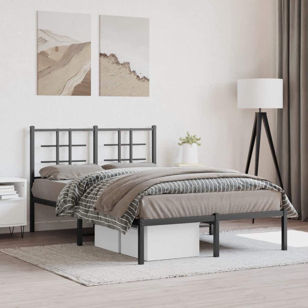 Bedframe met hoofdbord metaal zwart 120x200 cm is nu te koop bij PeponiXL, paradijselijk wonen!