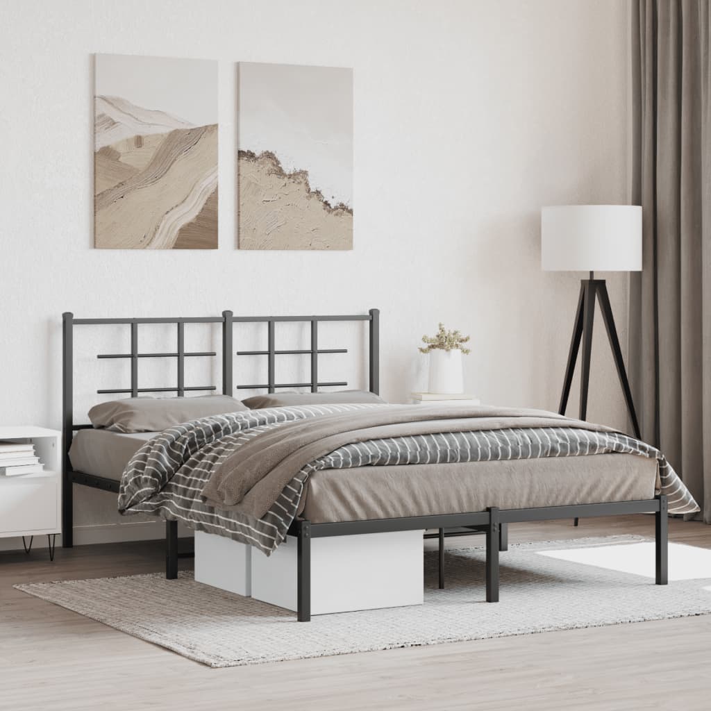 Bedframe met hoofdbord metaal zwart 140x200 cm is nu te koop bij PeponiXL, paradijselijk wonen!
