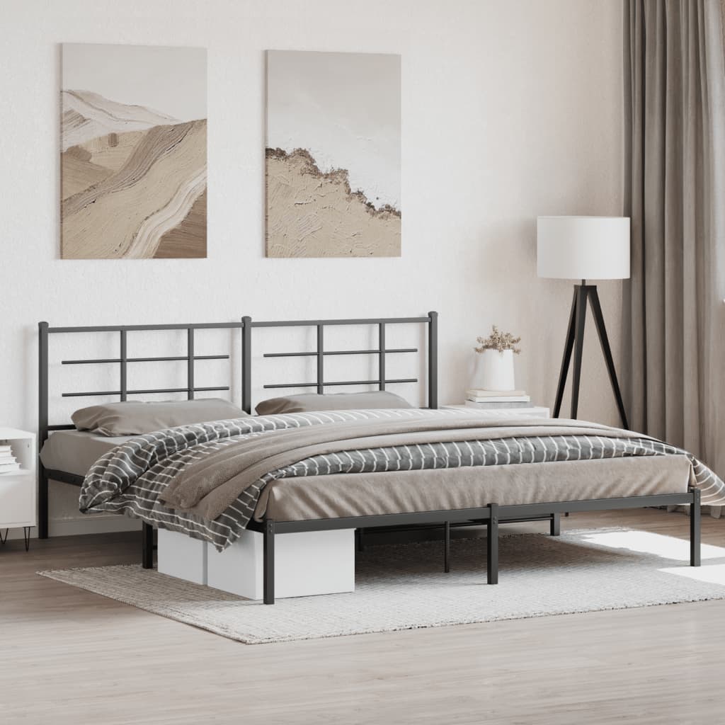 Bedframe met hoofdbord metaal zwart 193x203 cm is nu te koop bij PeponiXL, paradijselijk wonen!