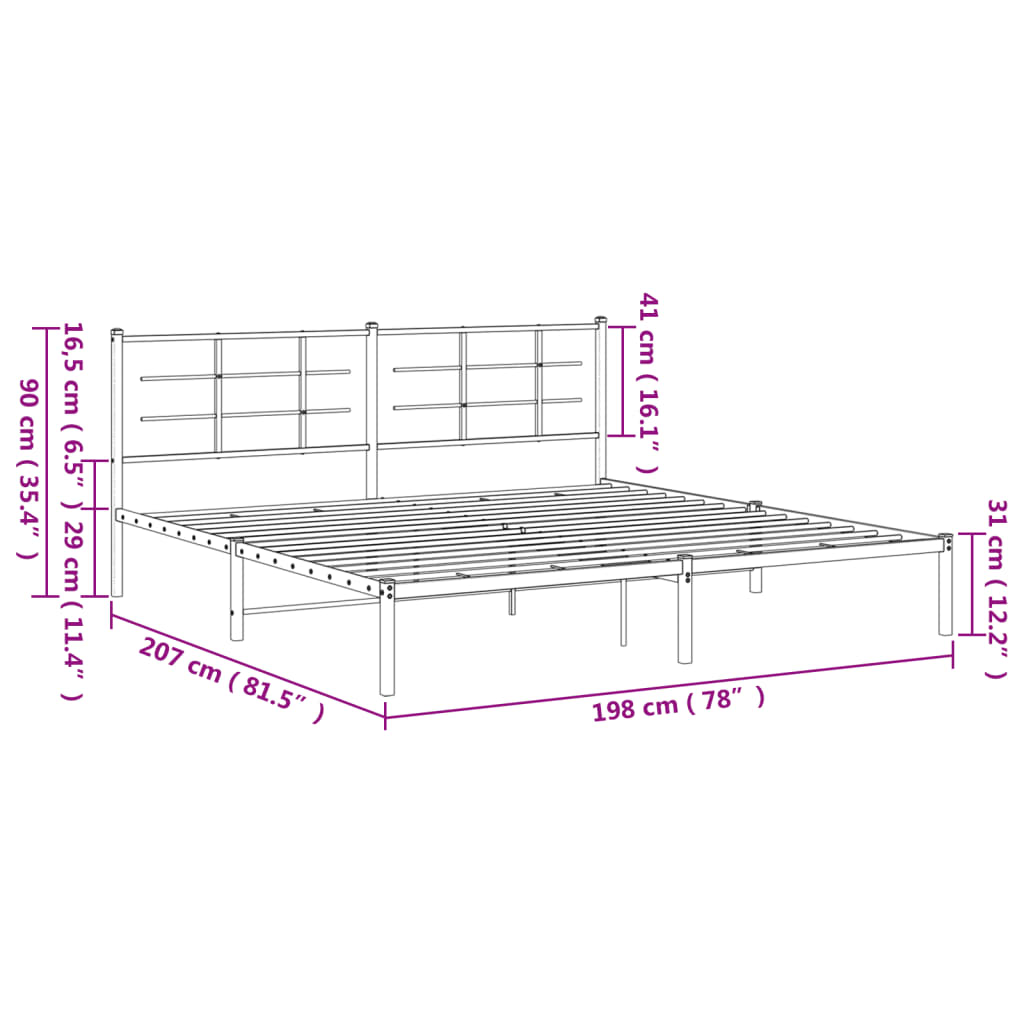 Bedframe met hoofdbord metaal zwart 193x203 cm is nu te koop bij PeponiXL, paradijselijk wonen!