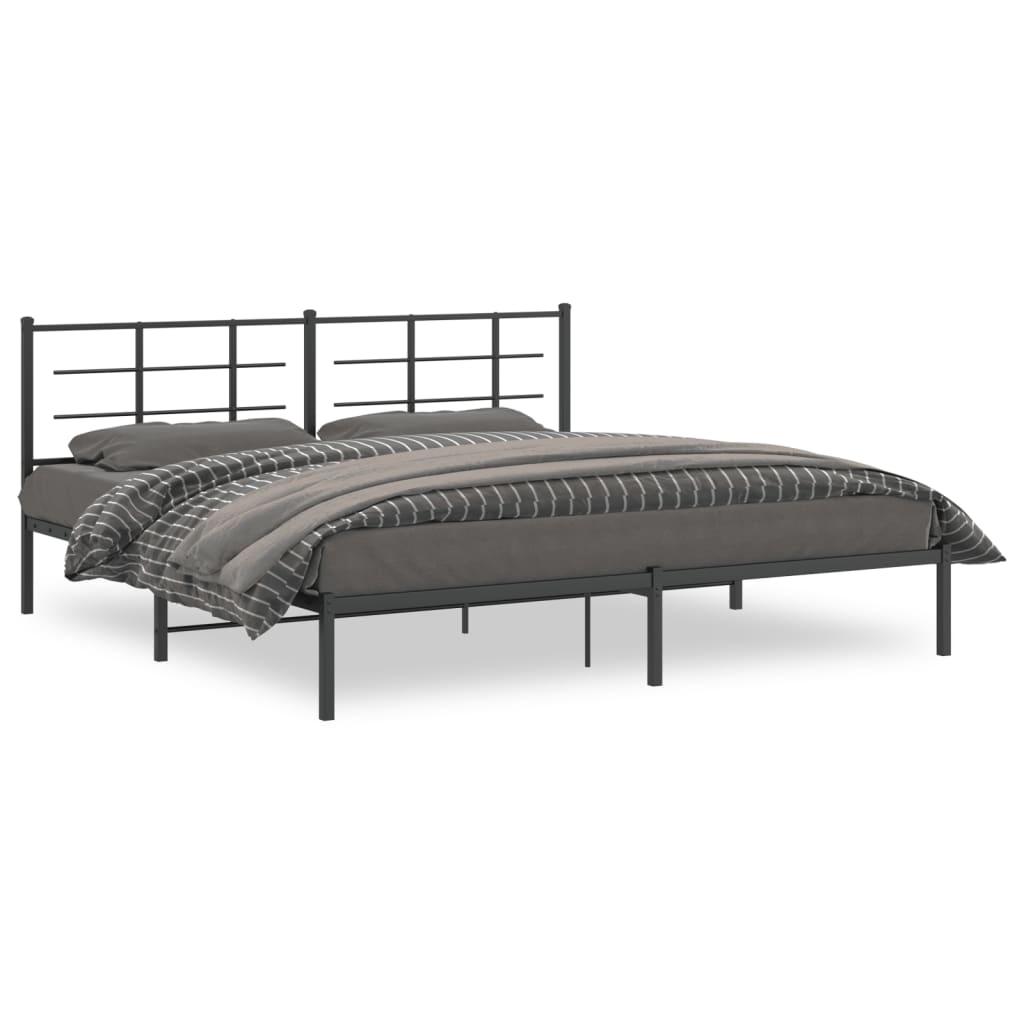 Bedframe met hoofdbord metaal zwart 193x203 cm is nu te koop bij PeponiXL, paradijselijk wonen!