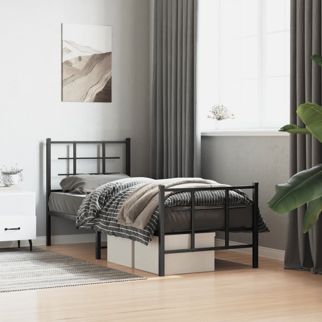 Bedframe met hoofd- en voeteneinde metaal zwart 75x190 cm is nu te koop bij PeponiXL, paradijselijk wonen!