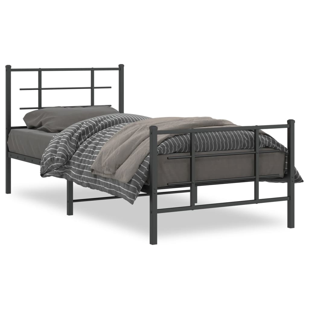 Bedframe met hoofd- en voeteneinde metaal zwart 90x200 cm is nu te koop bij PeponiXL, paradijselijk wonen!