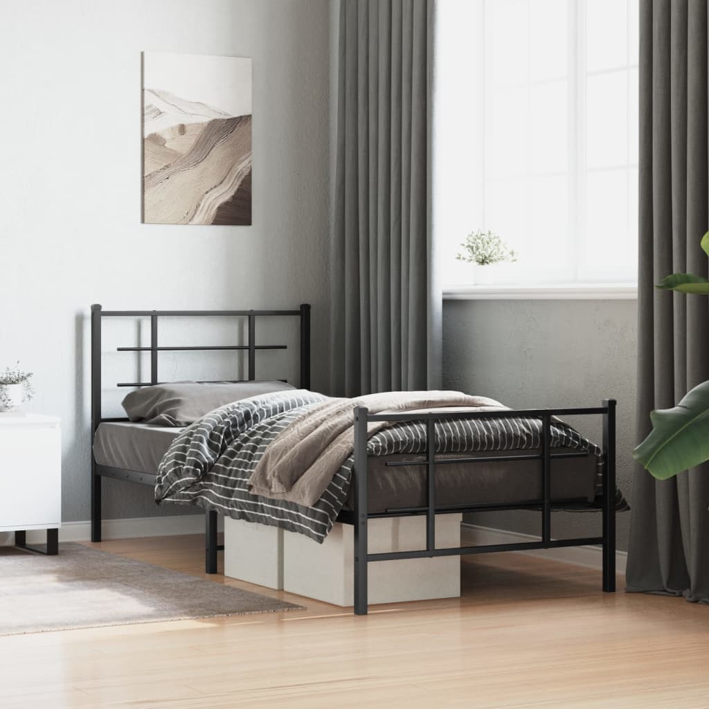 Bedframe met hoofd- en voeteneinde metaal zwart 90x200 cm is nu te koop bij PeponiXL, paradijselijk wonen!