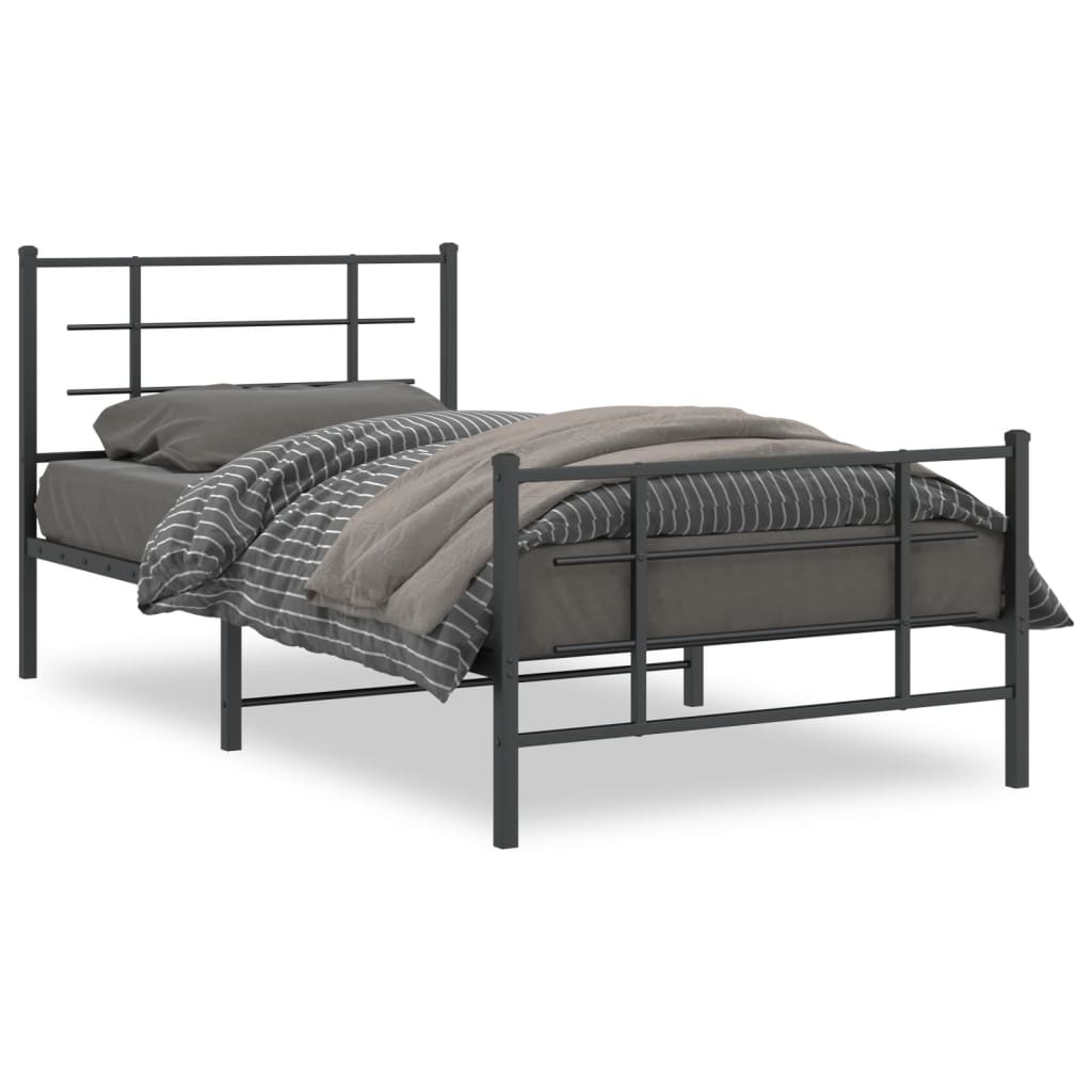 Bedframe met hoofd- en voeteneinde metaal zwart 107x203 cm is nu te koop bij PeponiXL, paradijselijk wonen!
