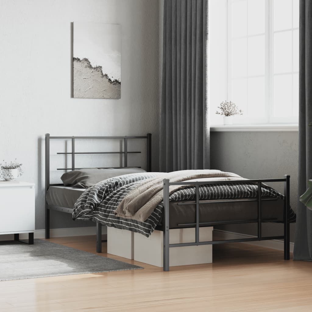 Bedframe met hoofd- en voeteneinde metaal zwart 107x203 cm is nu te koop bij PeponiXL, paradijselijk wonen!