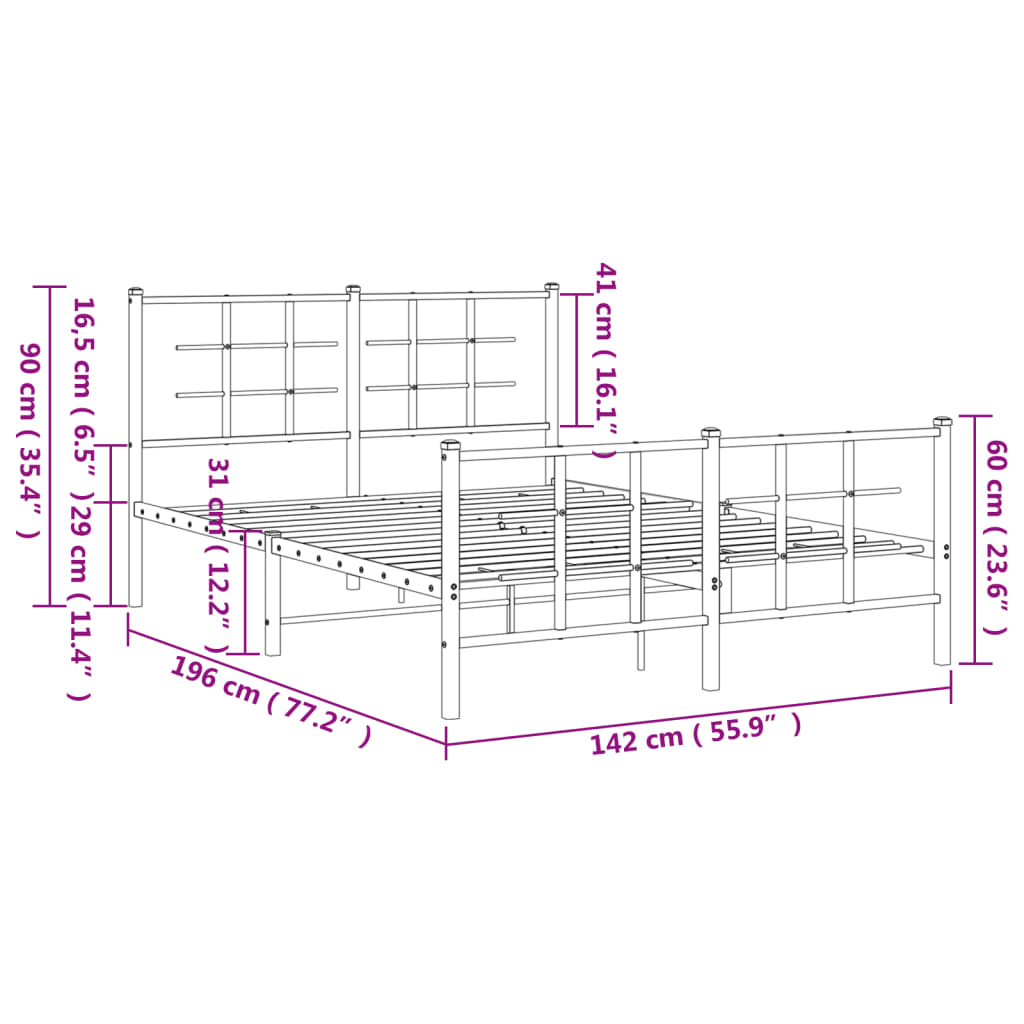 Bedframe met hoofd- en voeteneinde metaal zwart 135x190 cm is nu te koop bij PeponiXL, paradijselijk wonen!