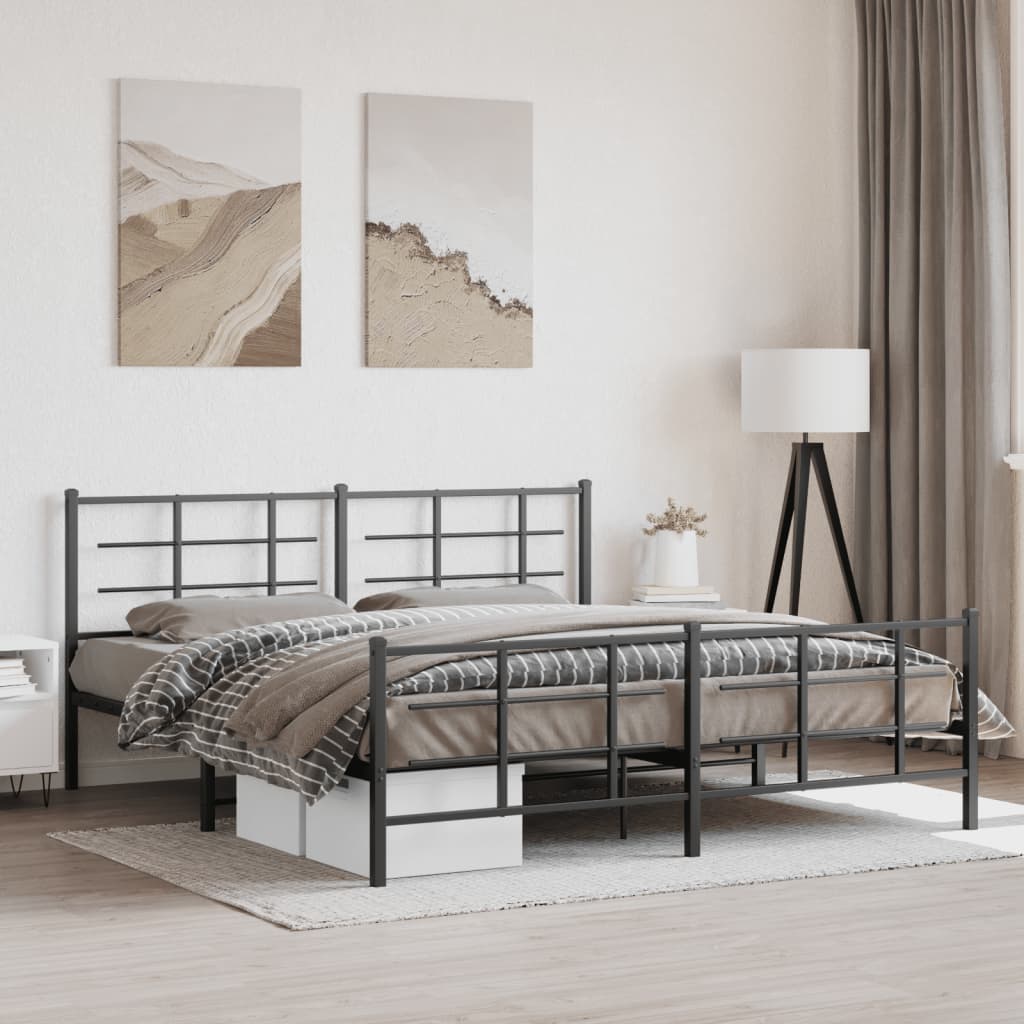 Bedframe met hoofd- en voeteneinde metaal zwart 183x213 cm is nu te koop bij PeponiXL, paradijselijk wonen!