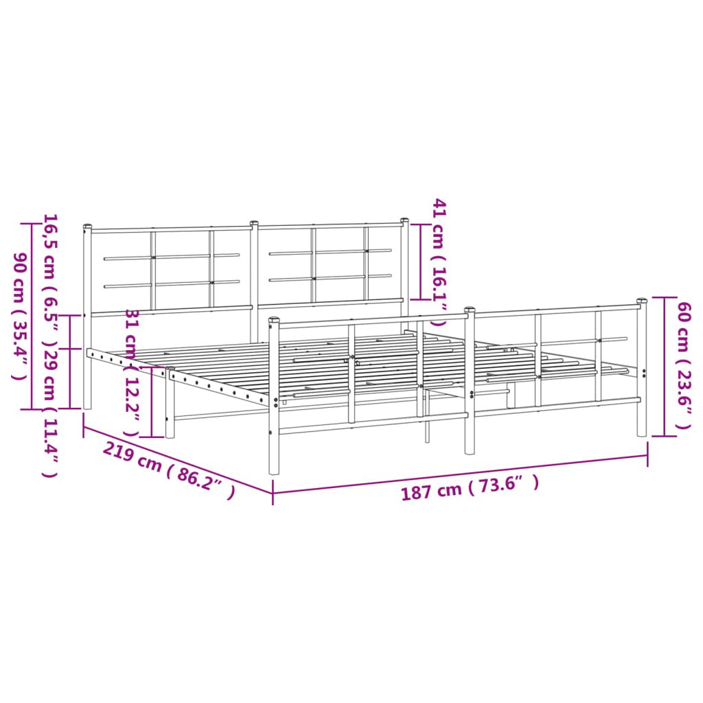Bedframe met hoofd- en voeteneinde metaal zwart 183x213 cm is nu te koop bij PeponiXL, paradijselijk wonen!