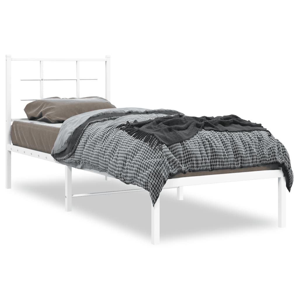 Bedframe met hoofdbord zonder matras metaal wit 75x190 cm is nu te koop bij PeponiXL, paradijselijk wonen!