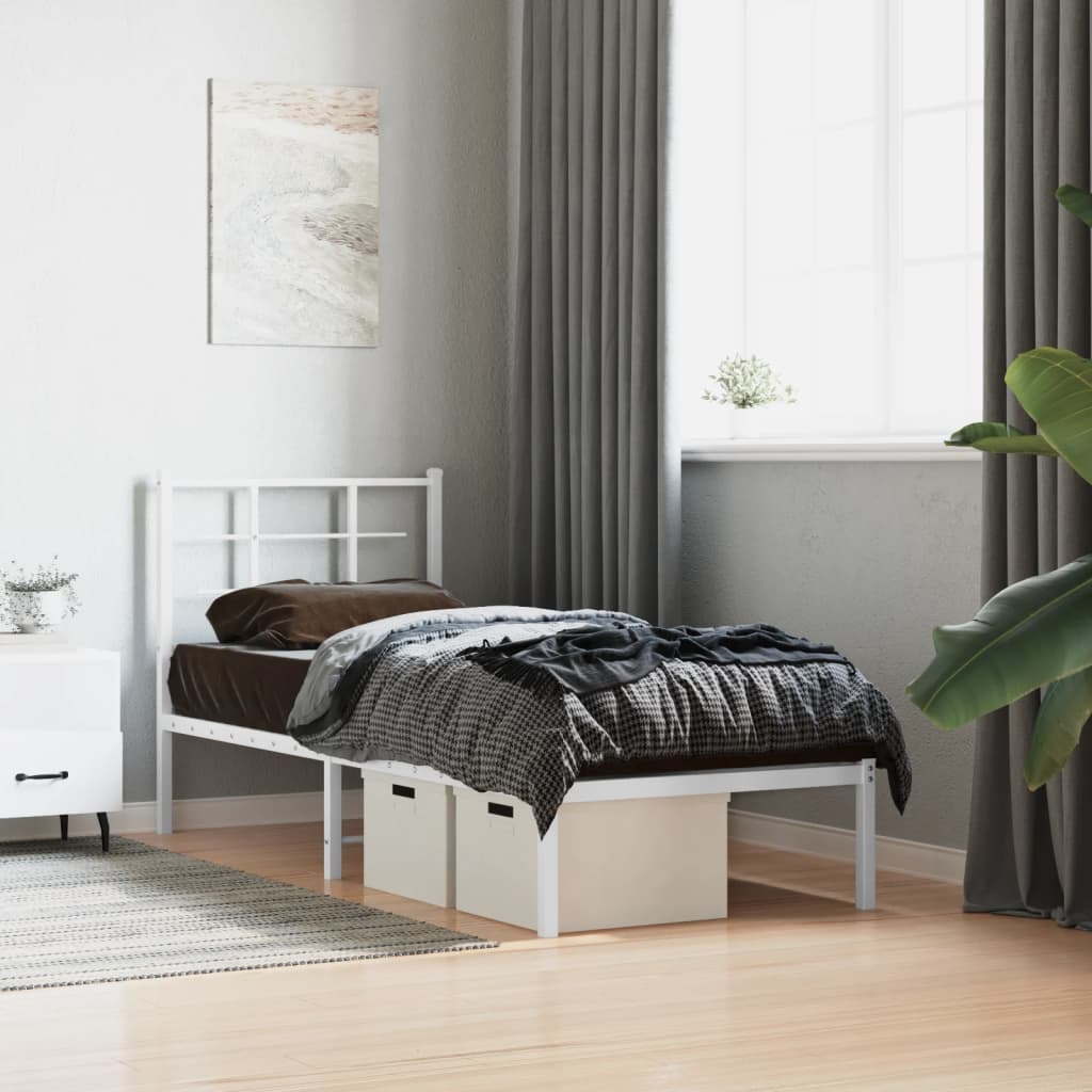 Bedframe met hoofdbord zonder matras metaal wit 75x190 cm is nu te koop bij PeponiXL, paradijselijk wonen!