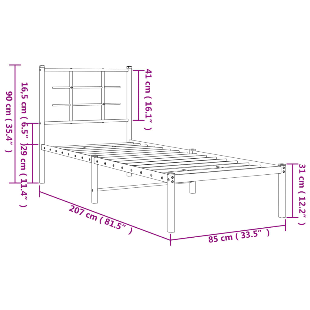 Bedframe met hoofdbord metaal wit 80x200 cm is nu te koop bij PeponiXL, paradijselijk wonen!