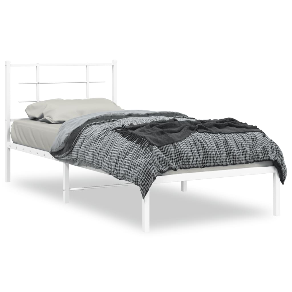 Bedframe met hoofdbord metaal wit 90x190 cm is nu te koop bij PeponiXL, paradijselijk wonen!