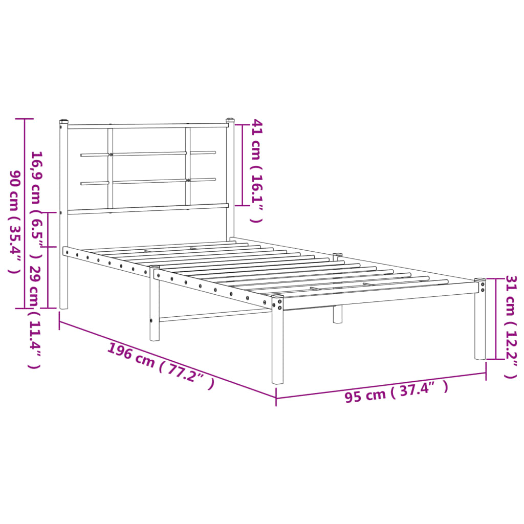 Bedframe met hoofdbord metaal wit 90x190 cm is nu te koop bij PeponiXL, paradijselijk wonen!