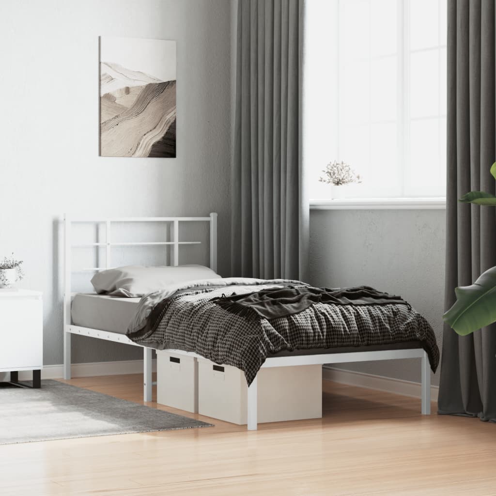 Bedframe met hoofdbord metaal wit 90x190 cm is nu te koop bij PeponiXL, paradijselijk wonen!