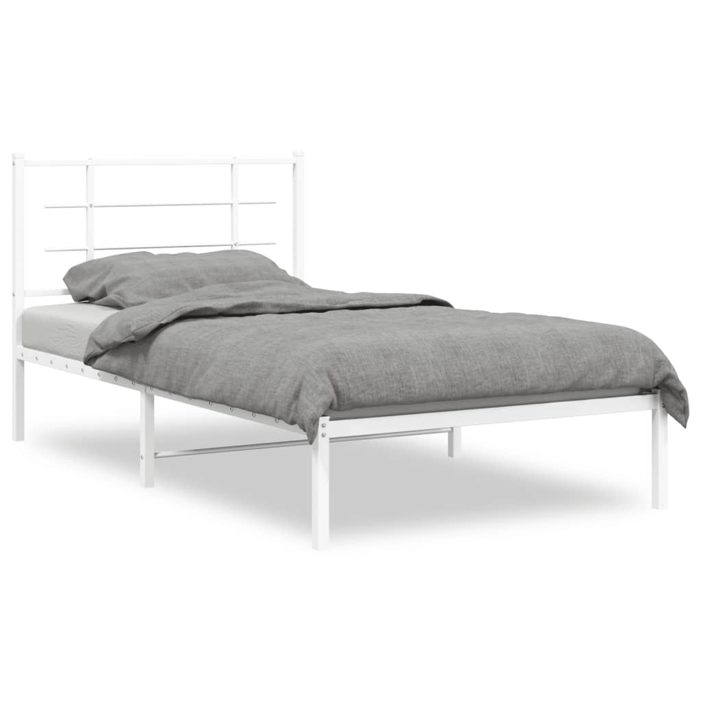 Bedframe met hoofdbord metaal wit 100x190 cm is nu te koop bij PeponiXL, paradijselijk wonen!