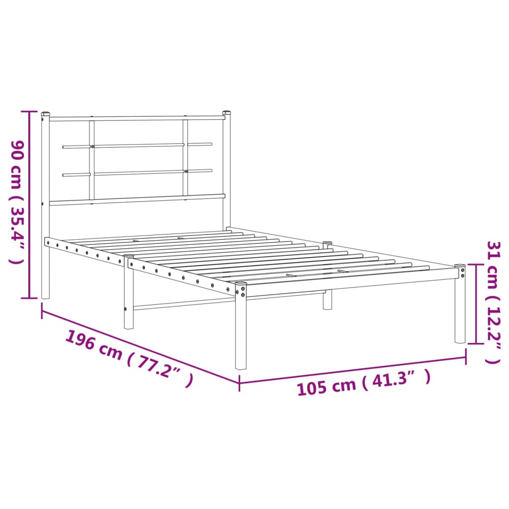 Bedframe met hoofdbord metaal wit 100x190 cm is nu te koop bij PeponiXL, paradijselijk wonen!