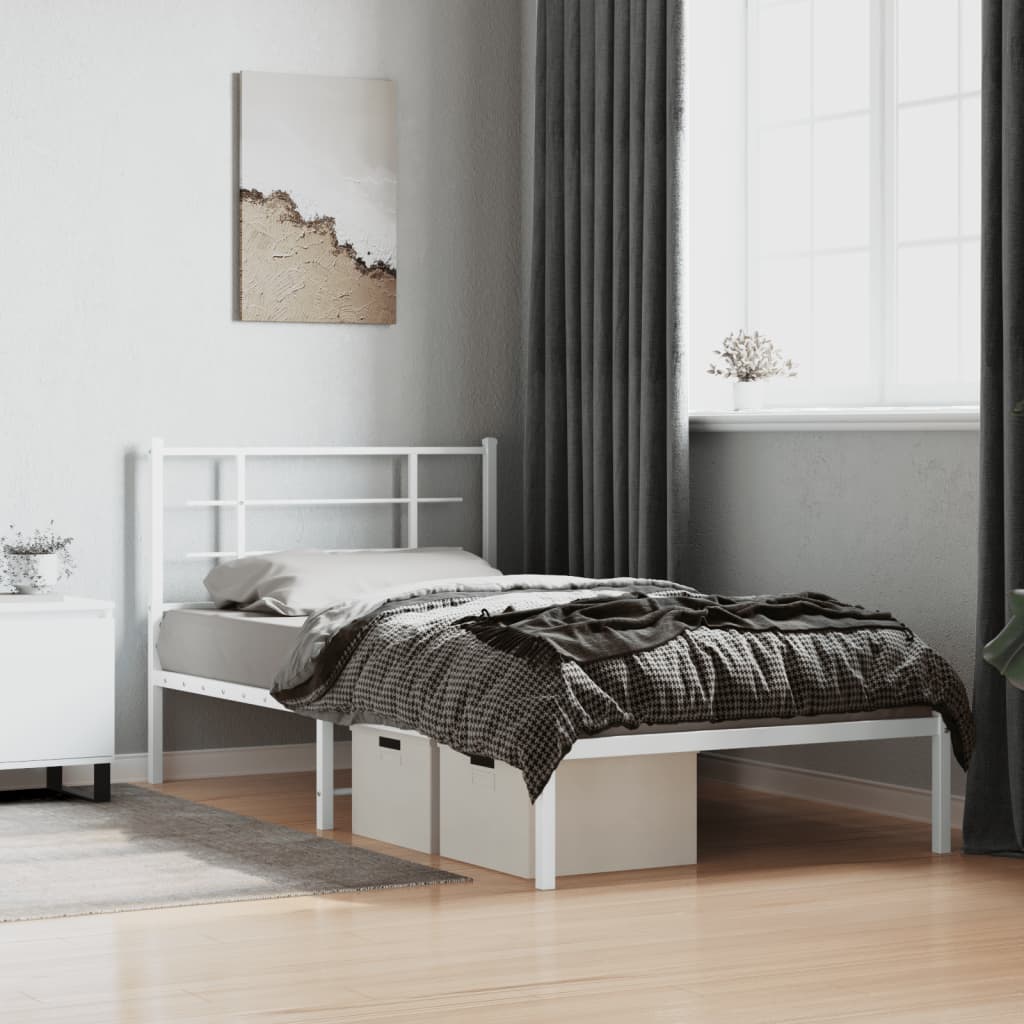 Bedframe met hoofdbord metaal wit 100x200 cm is nu te koop bij PeponiXL, paradijselijk wonen!