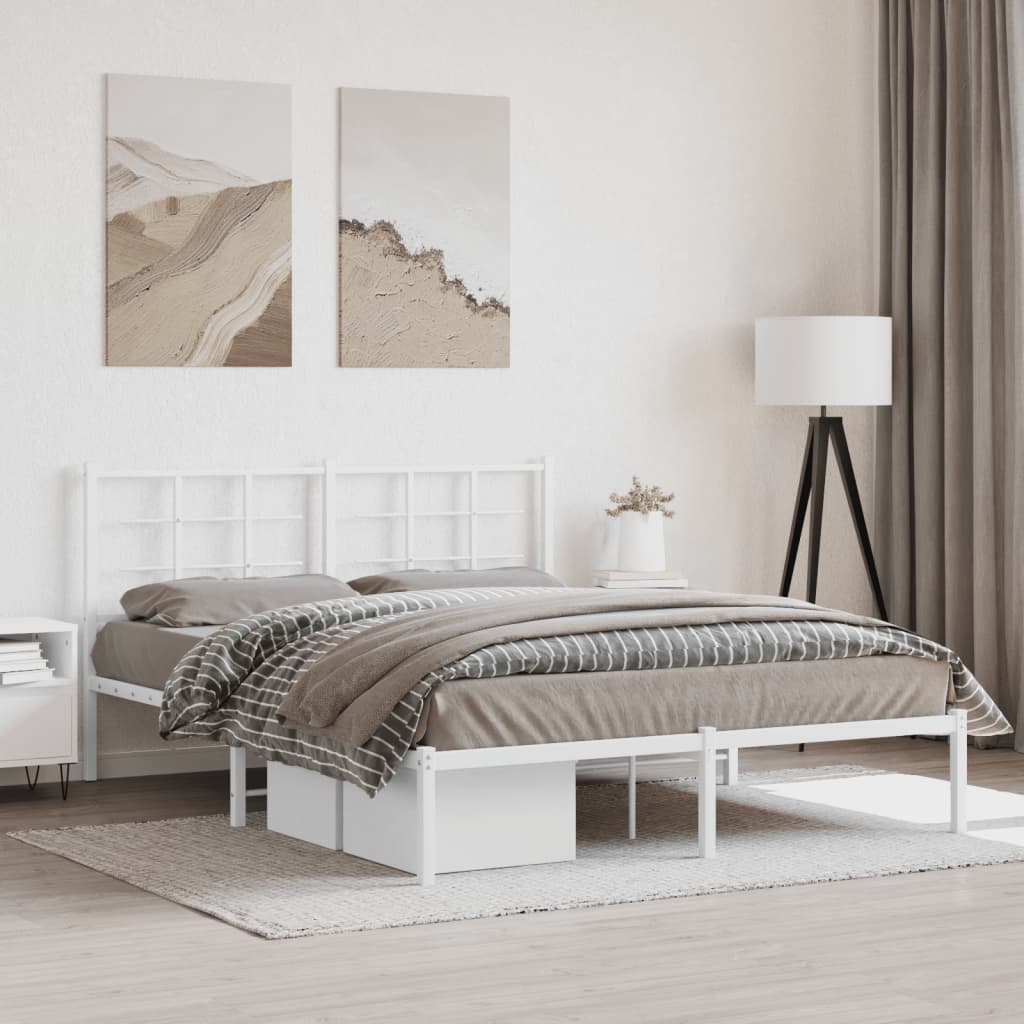 Bedframe met hoofdbord metaal wit 160x200 cm is nu te koop bij PeponiXL, paradijselijk wonen!