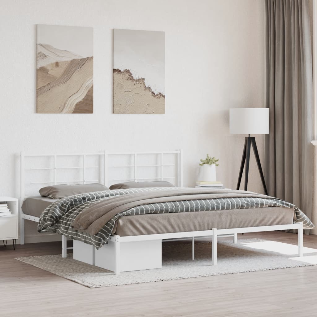 Bedframe met hoofdbord metaal wit 180x200 cm is nu te koop bij PeponiXL, paradijselijk wonen!