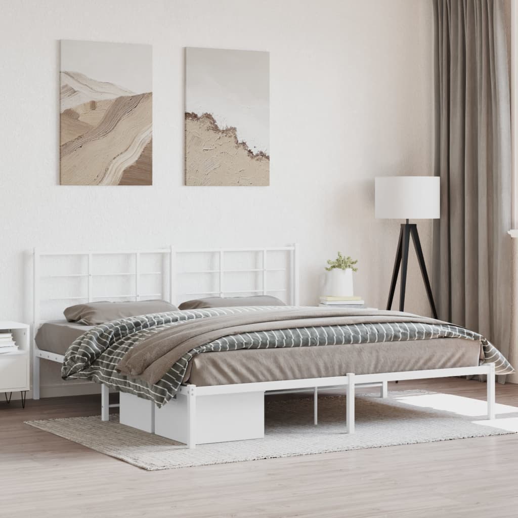 Bedframe met hoofdbord metaal wit 183x213 cm is nu te koop bij PeponiXL, paradijselijk wonen!