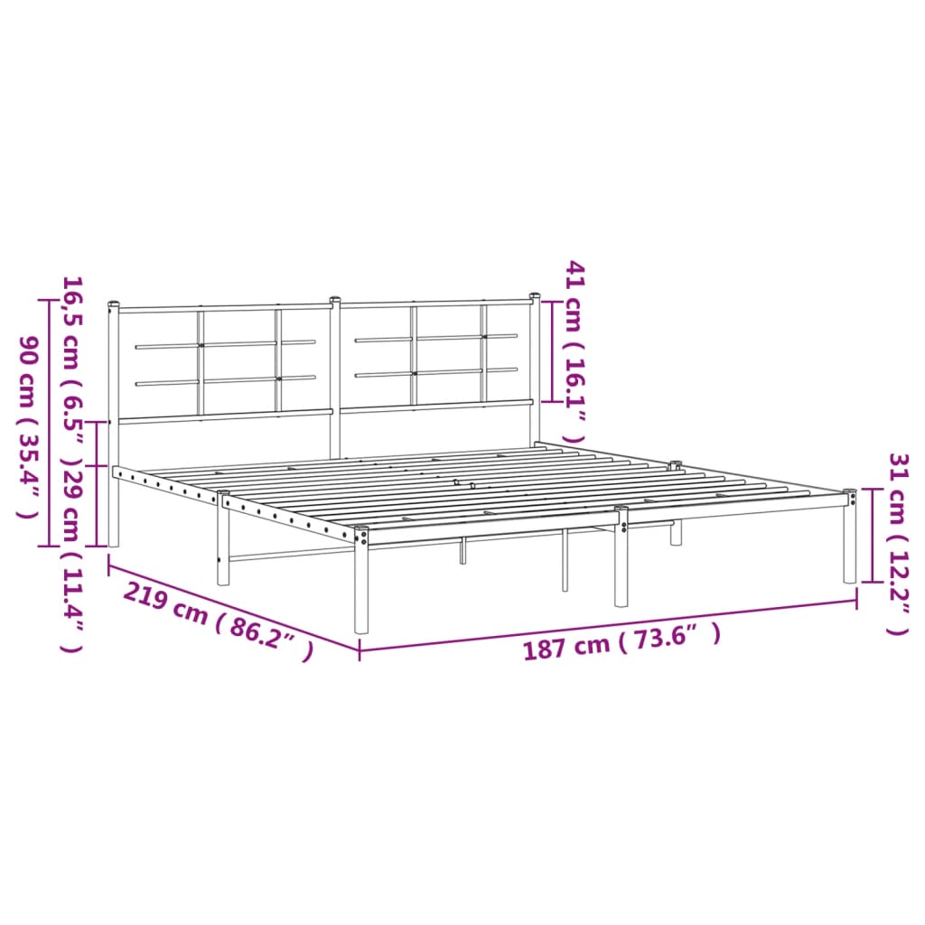 Bedframe met hoofdbord metaal wit 183x213 cm is nu te koop bij PeponiXL, paradijselijk wonen!