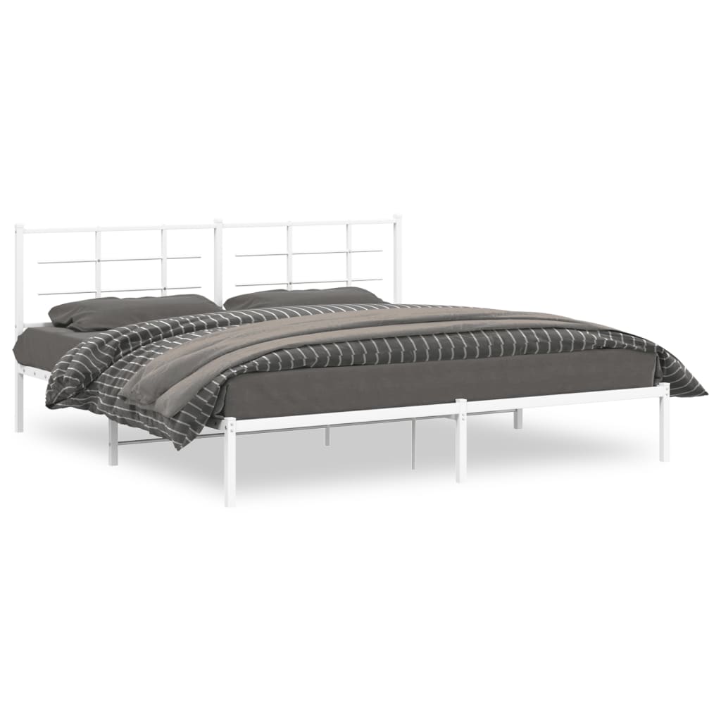 Bedframe met hoofdbord metaal wit 193x203 cm is nu te koop bij PeponiXL, paradijselijk wonen!