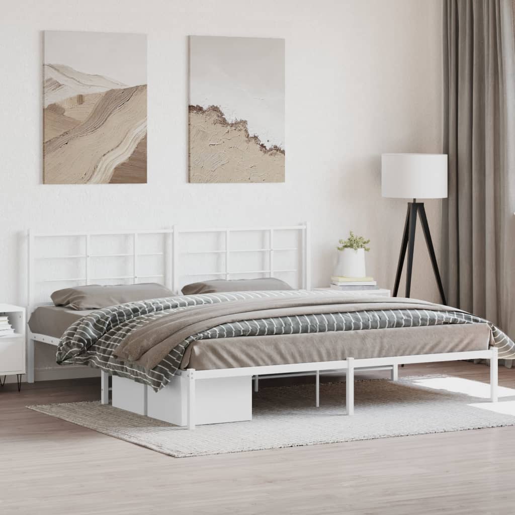 Bedframe met hoofdbord metaal wit 200x200 cm is nu te koop bij PeponiXL, paradijselijk wonen!