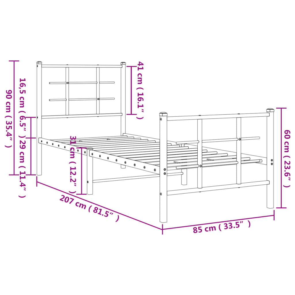Bedframe met hoofd- en voeteneinde metaal wit 80x200 cm is nu te koop bij PeponiXL, paradijselijk wonen!
