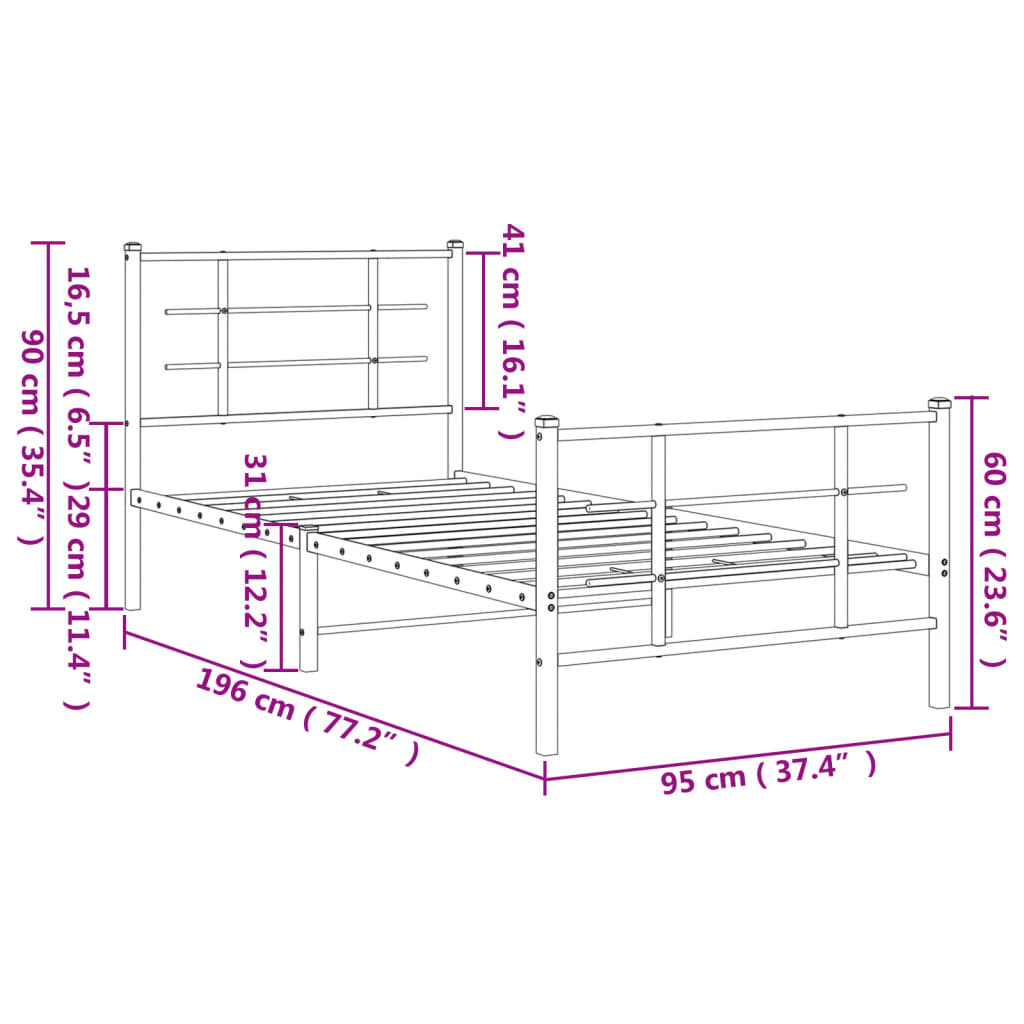 Bedframe met hoofd- en voeteneinde metaal wit 90x190 cm is nu te koop bij PeponiXL, paradijselijk wonen!