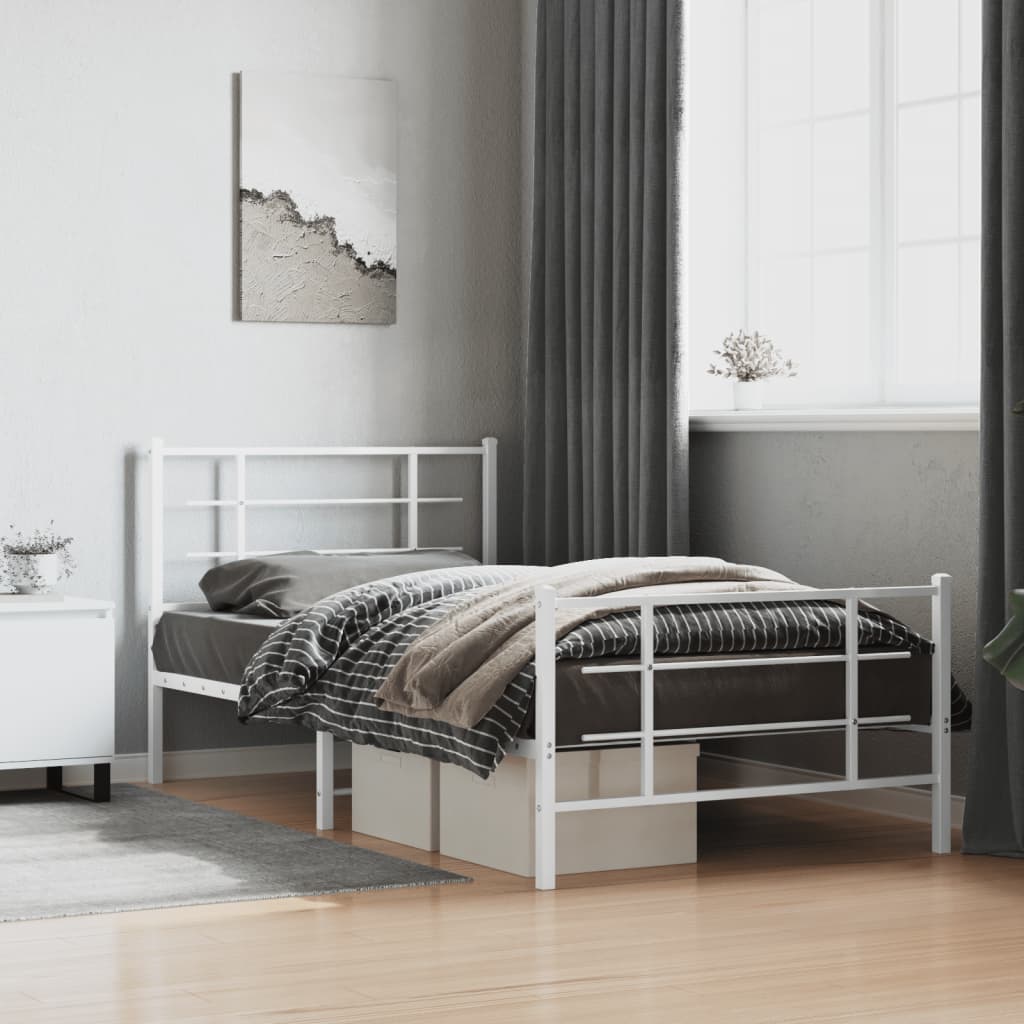 Bedframe met hoofd- en voeteneinde metaal wit 107x203 cm is nu te koop bij PeponiXL, paradijselijk wonen!