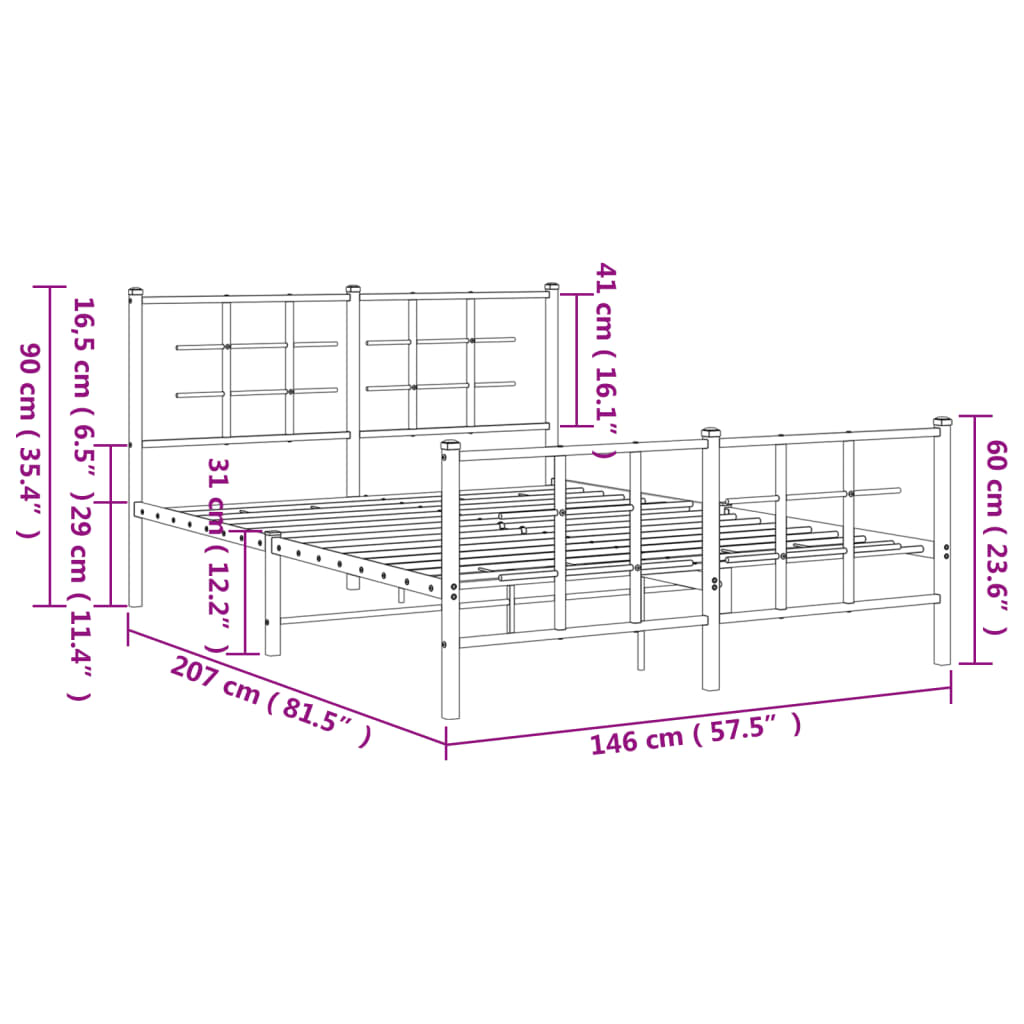Bedframe met hoofd- en voeteneinde metaal wit 140x200 cm is nu te koop bij PeponiXL, paradijselijk wonen!