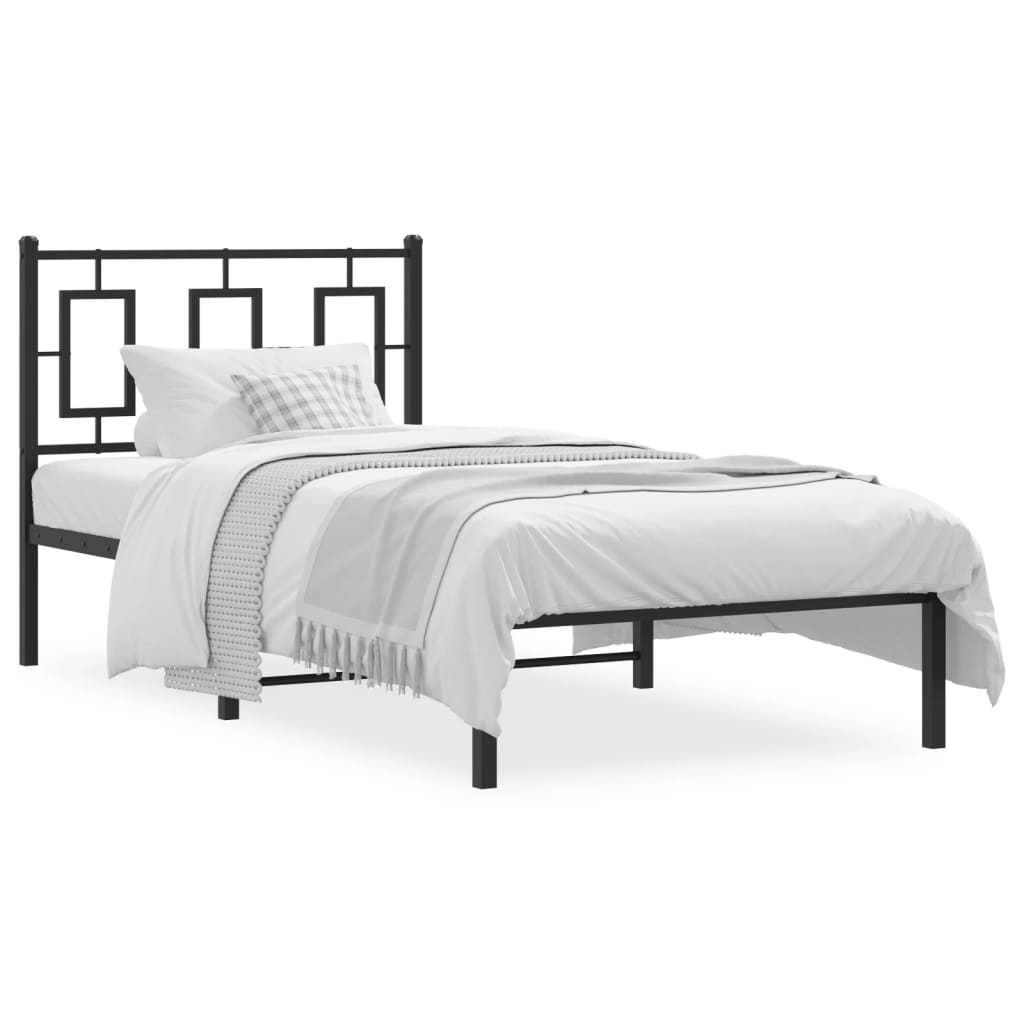 Bedframe met hoofdbord metaal zwart 90x190 cm is nu te koop bij PeponiXL, paradijselijk wonen!