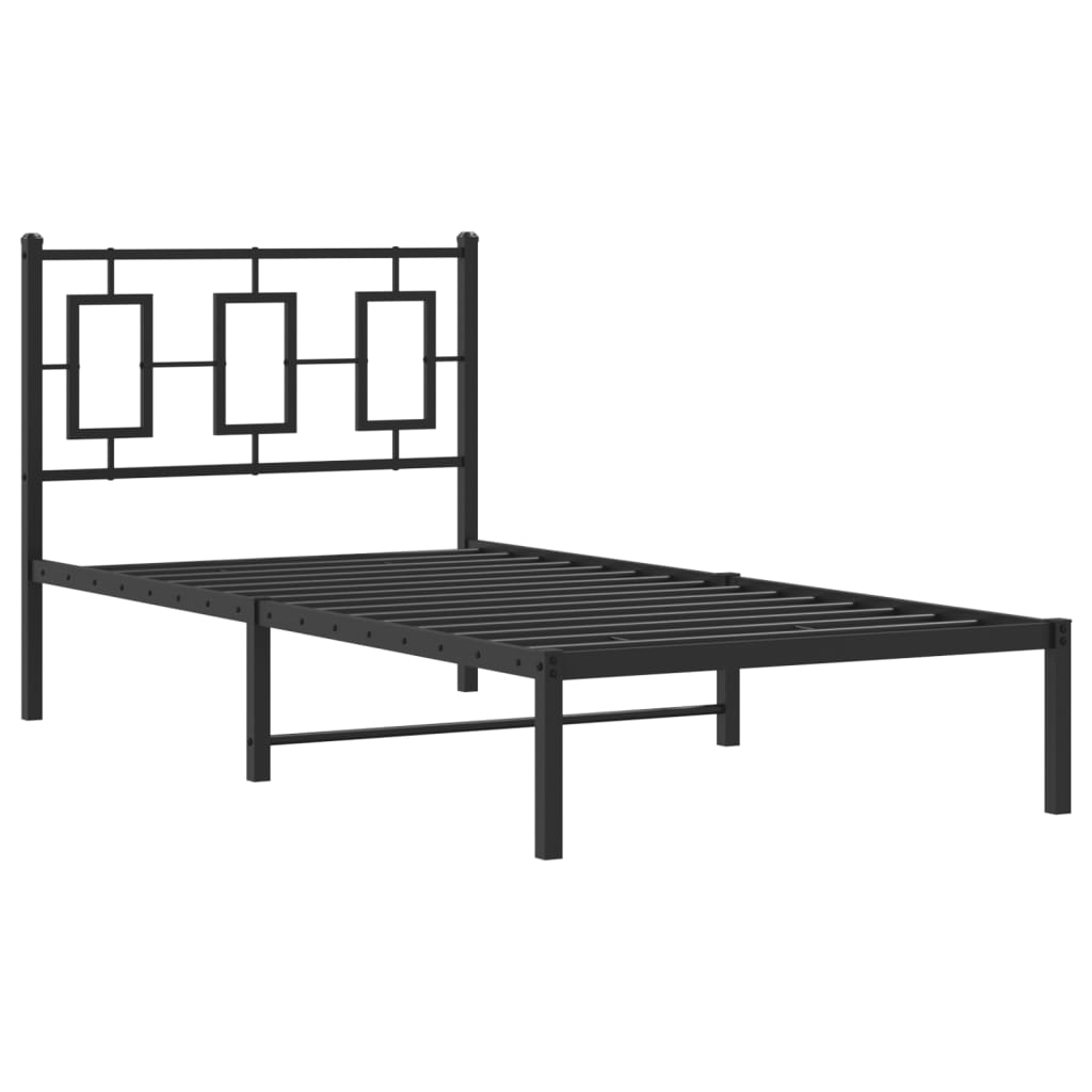 Bedframe met hoofdbord metaal zwart 90x190 cm is nu te koop bij PeponiXL, paradijselijk wonen!