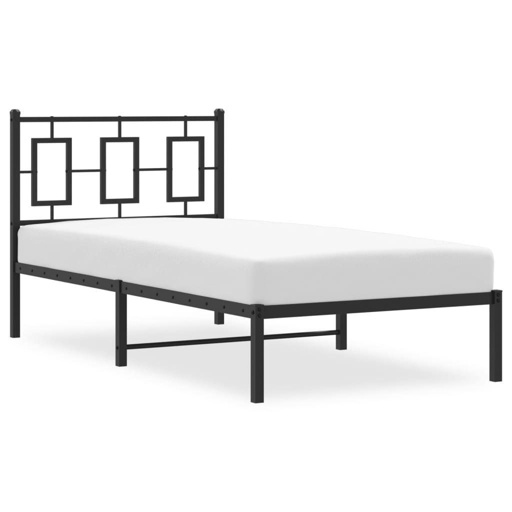 Bedframe met hoofdbord metaal zwart 90x190 cm is nu te koop bij PeponiXL, paradijselijk wonen!