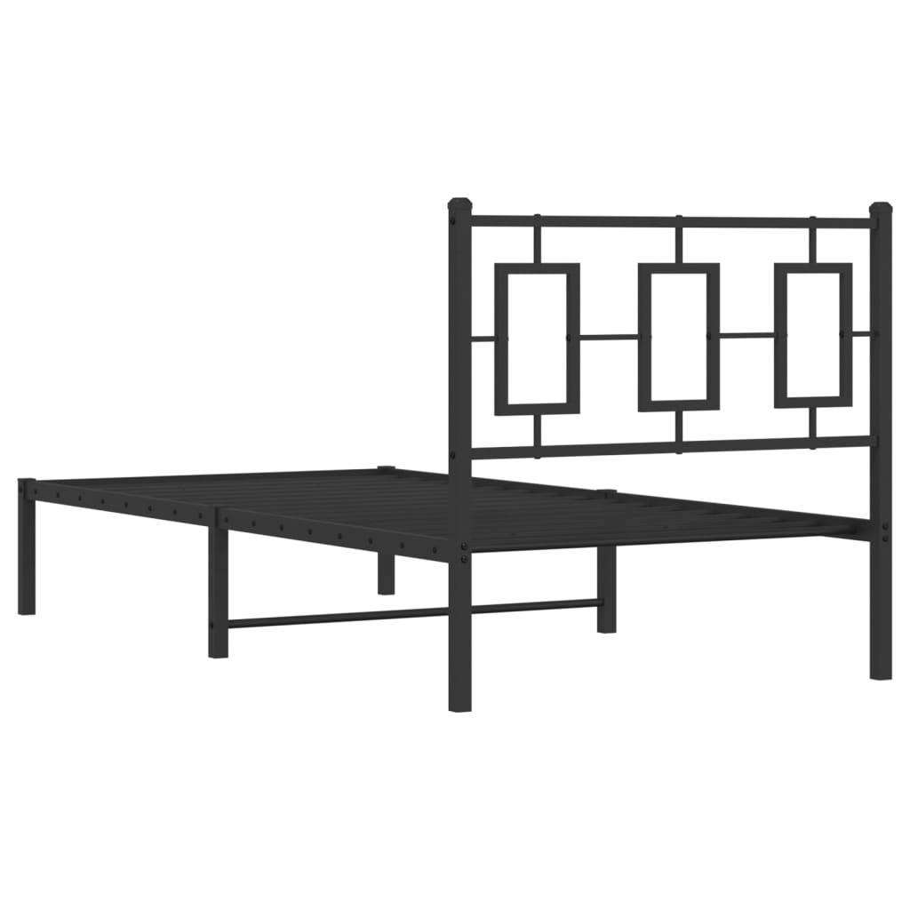 Bedframe met hoofdbord metaal zwart 90x190 cm is nu te koop bij PeponiXL, paradijselijk wonen!