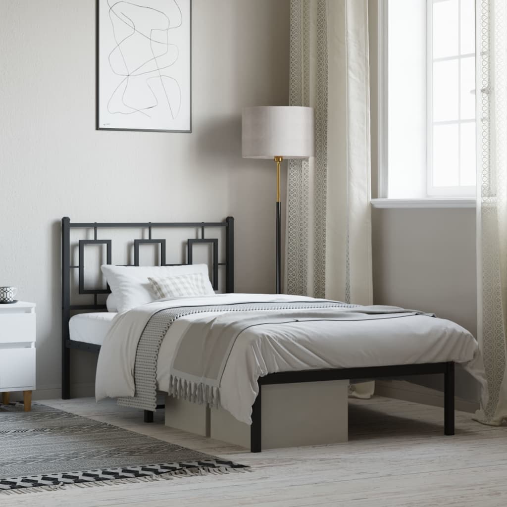 Bedframe met hoofdbord metaal zwart 90x190 cm is nu te koop bij PeponiXL, paradijselijk wonen!