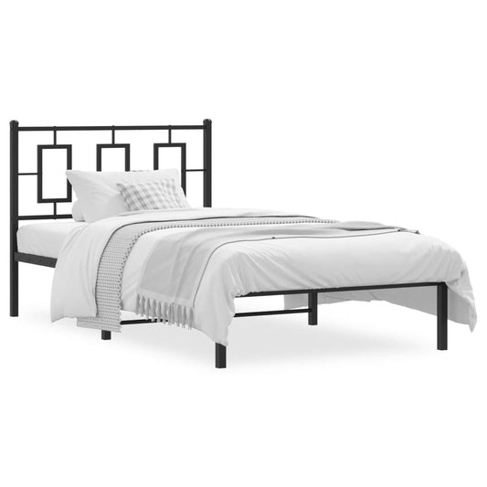 Bedframe met hoofdbord metaal zwart 100x190 cm is nu te koop bij PeponiXL, paradijselijk wonen!