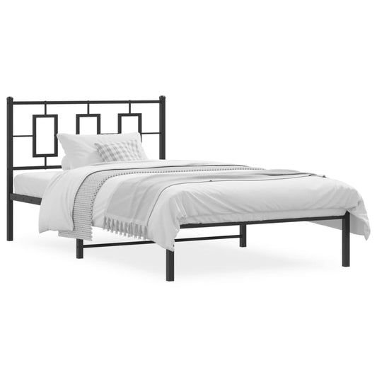 Bedframe met hoofdbord metaal zwart 107x203 cm is nu te koop bij PeponiXL, paradijselijk wonen!
