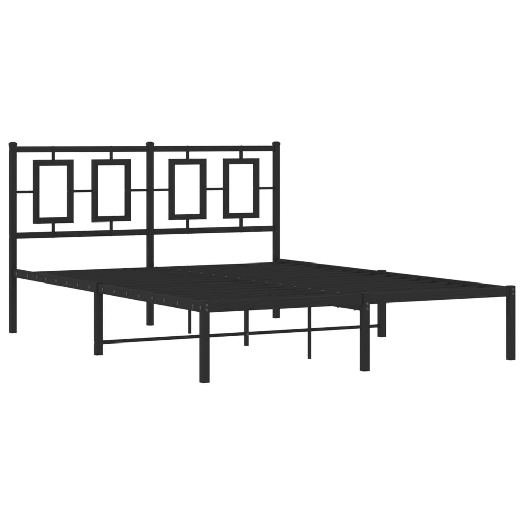 Bedframe met hoofdbord metaal zwart 135x190 cm is nu te koop bij PeponiXL, paradijselijk wonen!