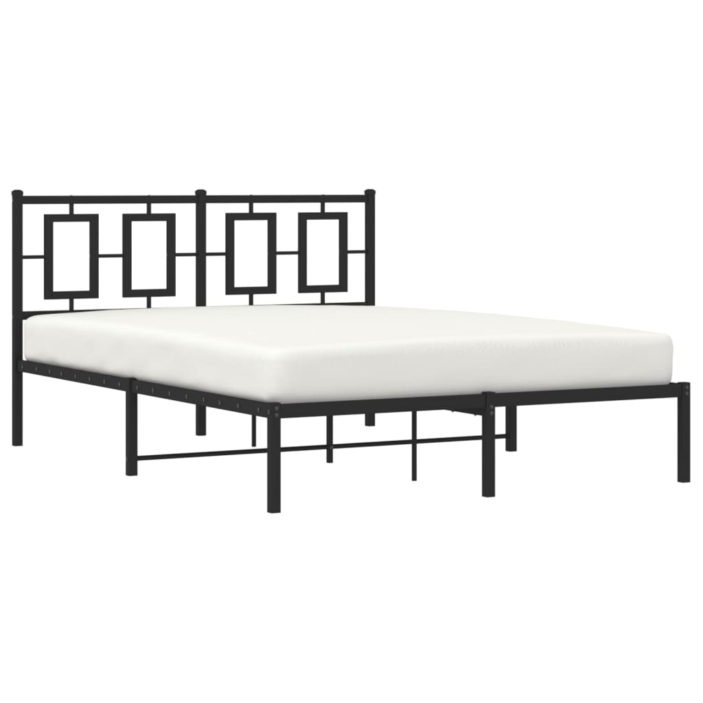 Bedframe met hoofdbord metaal zwart 135x190 cm is nu te koop bij PeponiXL, paradijselijk wonen!