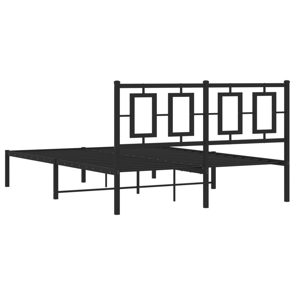 Bedframe met hoofdbord metaal zwart 135x190 cm is nu te koop bij PeponiXL, paradijselijk wonen!