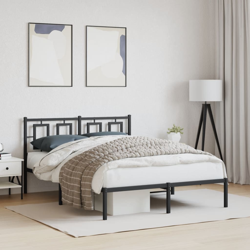 Bedframe met hoofdbord metaal zwart 135x190 cm is nu te koop bij PeponiXL, paradijselijk wonen!